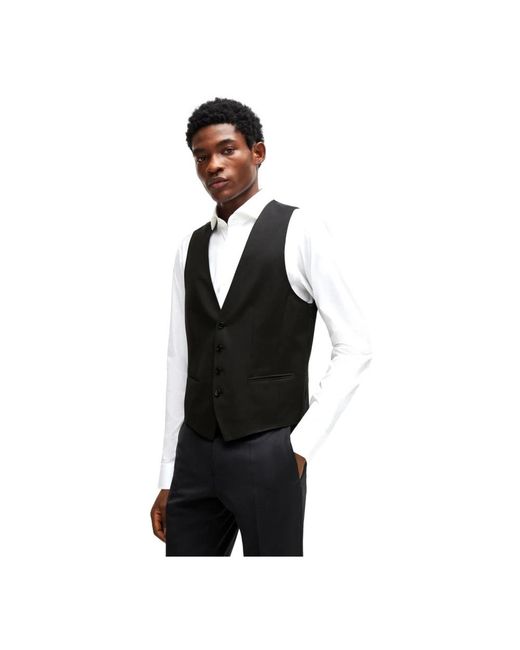 HUGO Kostuums ,Zwart ,Wol Slim Fit Wollen Gilet Zwart in het Black voor heren