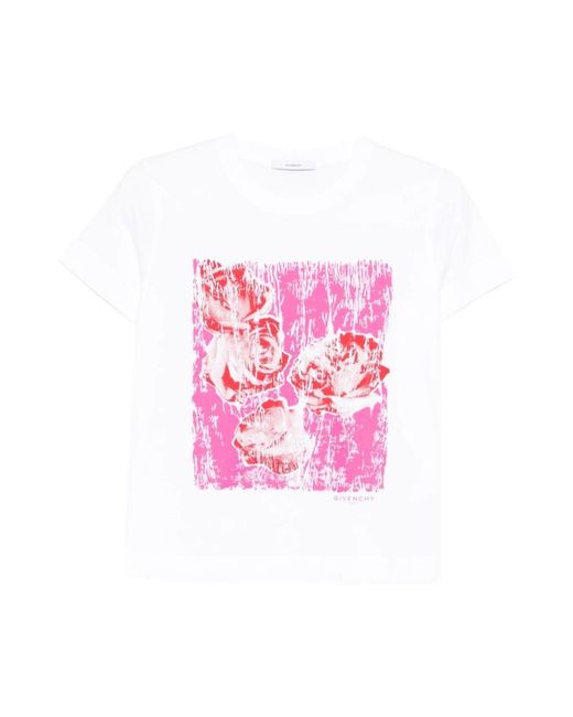 Givenchy Tops ,Veelkleurig ,Nylon T-Shirt Met Bloemenprint in het Pink