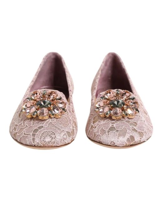 Dolce & Gabbana Pink Rosa Spitze Kristall Flache Schuhe