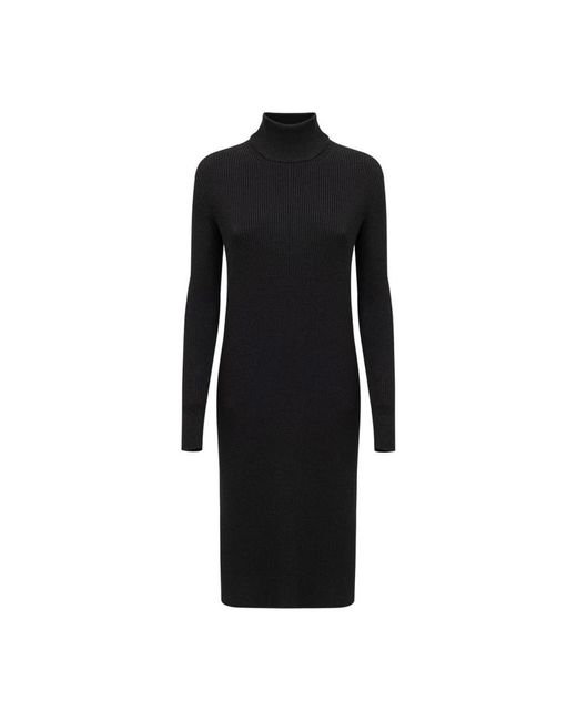 Bottega Veneta Zwarte Wol Midi Jurk in het Black
