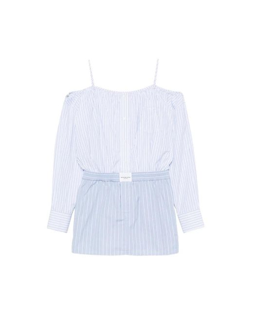Alexander Wang Blue Striped Off-Shoulder Mini Dress
