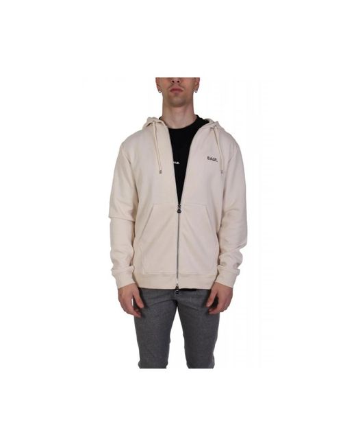 BALR Hoodies & Sweatvesten ,Wit ,Katoen Q-Series Regular Fit Zip Through Hoodie in het Natural voor heren