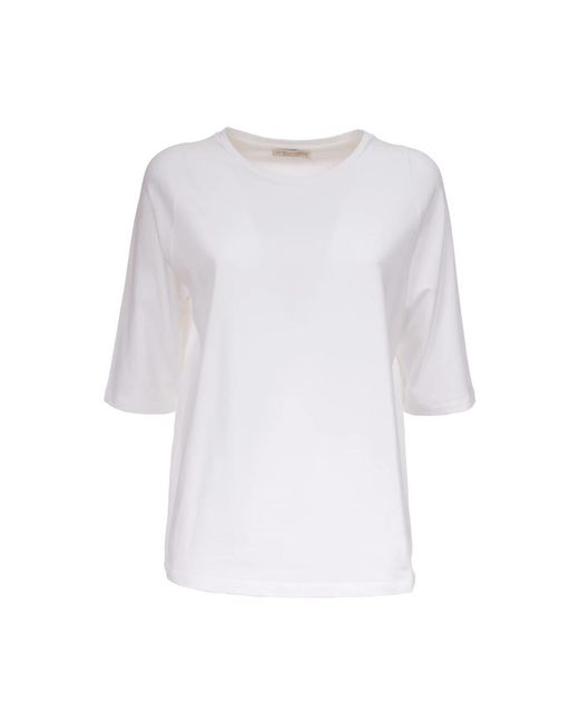 Camiseta de algodón manga 3/4 corte regular Le Tricot Perugia de color White