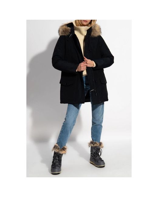 Woolrich Jassen ,Blauw ,Hooded Down Jacket in het Blue