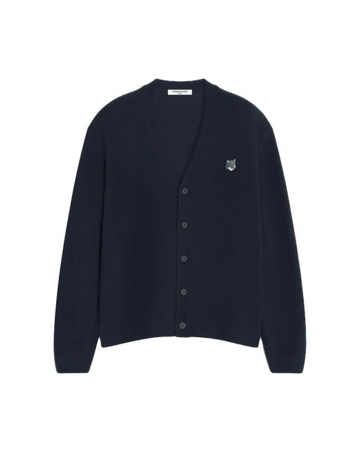 Maison Kitsuné Truien & Vesten ,Blauw ,Wol Cardigan Fox in het Blue voor heren
