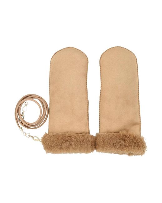Max Mara Natural Shearling-Gefütterte Fäustlinge Mit Riemen