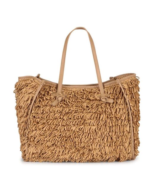 Gianni Chiarini Brown Raffia Tote Tasche Mit Lederdetails
