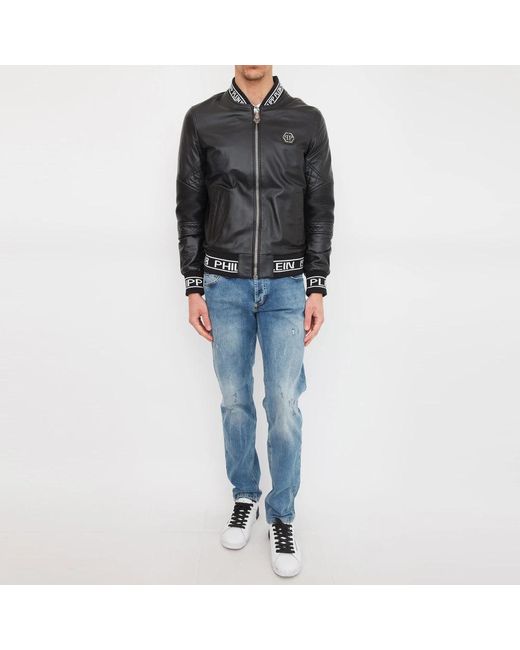 Philipp Plein Jassen ,Zwart ,Leather Jassen in het Black voor heren