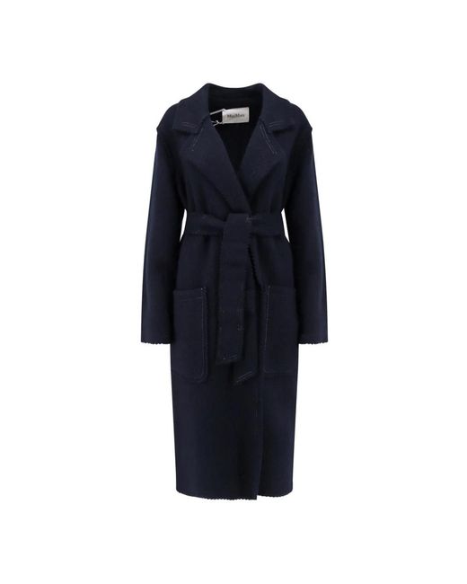 Max Mara Jassen ,Blauw ,Wol Blauwe Wollen Kasjmier Jas Met Ceintuur in het Blue