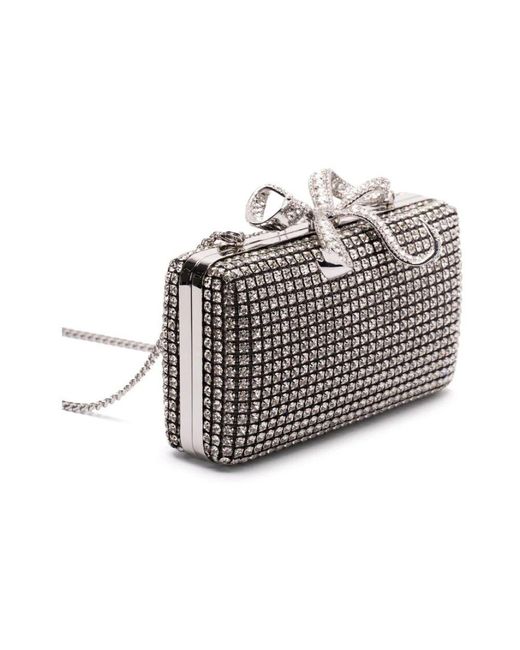 Self-Portrait Gray Schleifen-detail silberfarbene clutch tasche