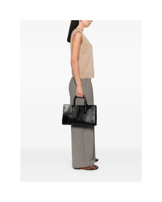 Michael Kors Black Schwarze Leder Shopper Tasche