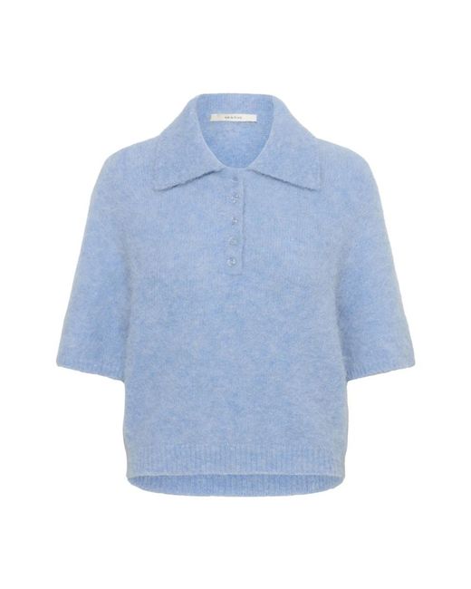 Gestuz Tops ,Blauw ,Nylon Orchid Polo Pullover Sweater in het Blue