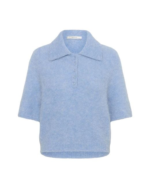 Gestuz Tops ,Blauw ,Nylon Orchid Polo Pullover Sweater in het Blue