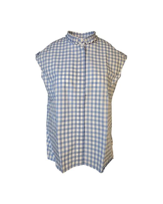 Caliban Geruite Mouwloze Blouse Met Zachte Pasvorm in het Blue