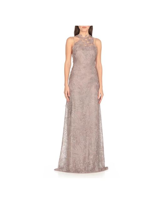 Alberta Ferretti Gray Beiges Spitzenkleid Ärmellos Rundhalsausschnitt