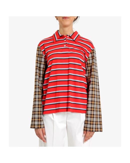 MSGM Red Gestreiftes Jersey Patchwork Polo