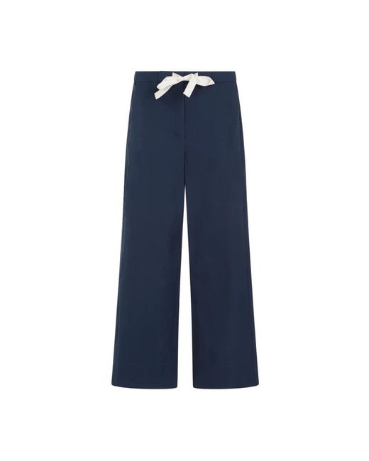 Pantalones azules de popelina de algodón con pierna ancha Max Mara de color Blue