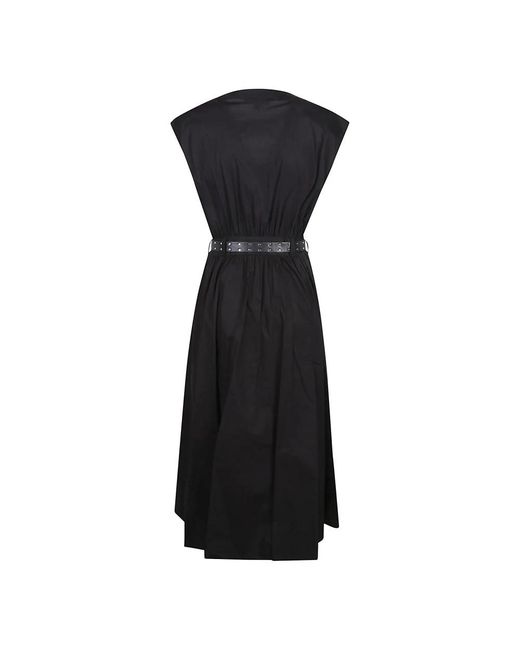 Michael Kors Kleedjes ,Zwart ,Katoen Stretch Katoen Poplin Midi Jurk Met Riem in het Black