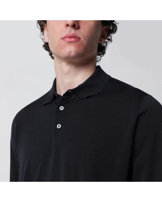 Drumohr Polo Ml Rasato in het Black voor heren