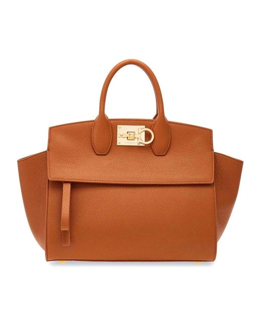 Ferragamo Brown Weiche studio tasche aus cognac-leder