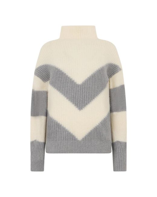 Peserico Truien & Vesten ,Veelkleurig ,Wol Zigzag Trui Met Hoge Kraag in het Gray