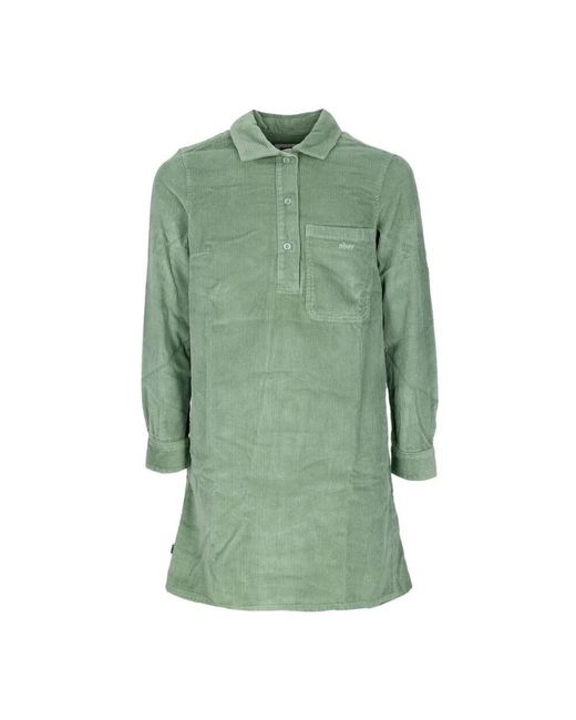 Obey Green Samt Hemdstil Kleid Mit Tasche