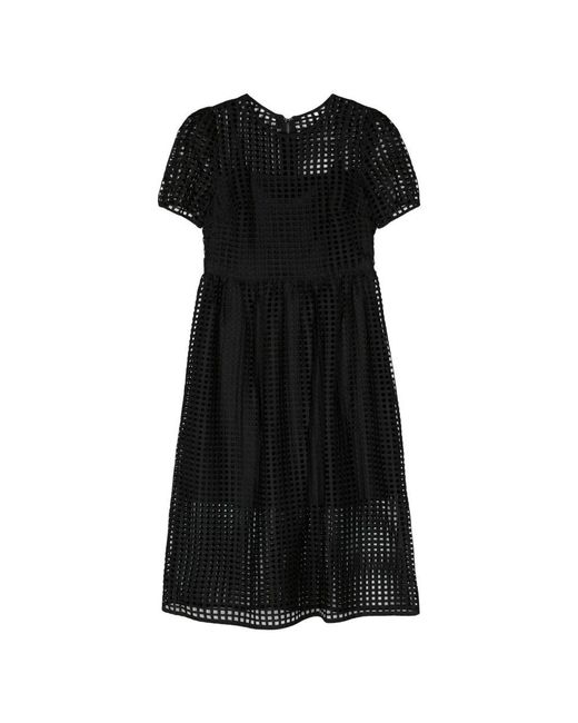 DKNY Black Schwarzes spitzen juwel hals midi kleid