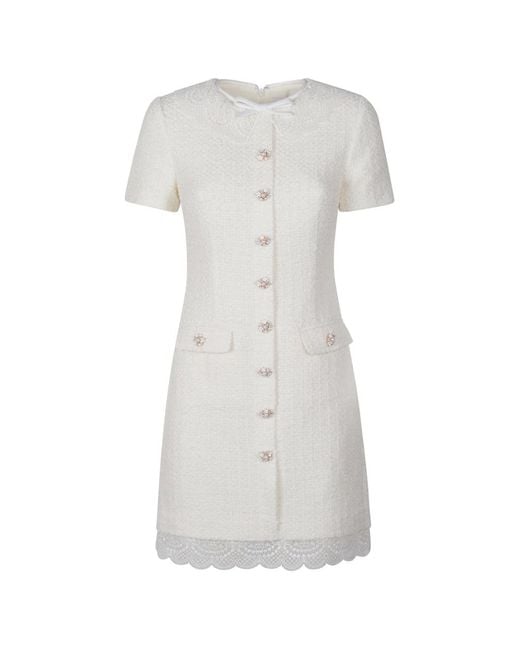 Self-Portrait Kleedjes ,Wit ,Wol Boucle Kant Kant Mini Jurk in het White