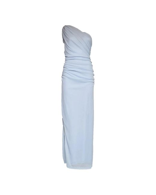 ROTATE BIRGER CHRISTENSEN Blue Ninkana Asymmetric Draped One Shoulder Dress