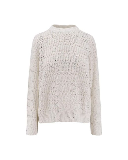 Brunello Cucinelli White Round-Neck Knitwear