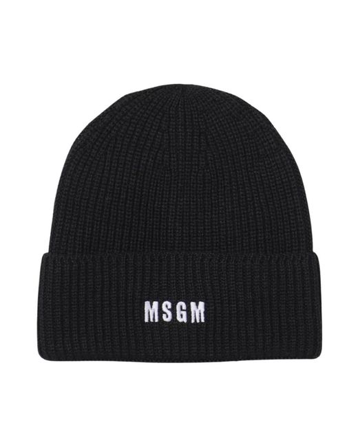 MSGM Gerippte Strickmütze Mit Logo in Black für Herren