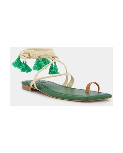 Johanna Ortiz Green Flat Sandals