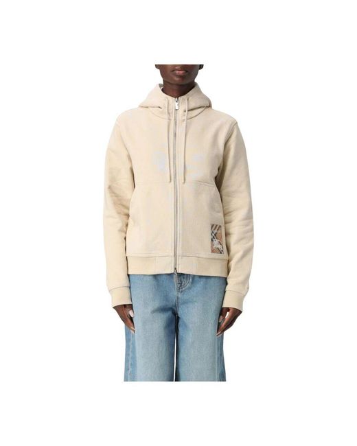 Burberry Natural Beiger Crewneck Sweatshirt Mit Geripptem Saum