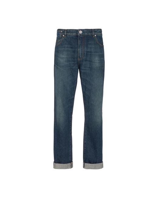 Balmain Gerade Jeans Mit Logo-Patch in Blue für Herren