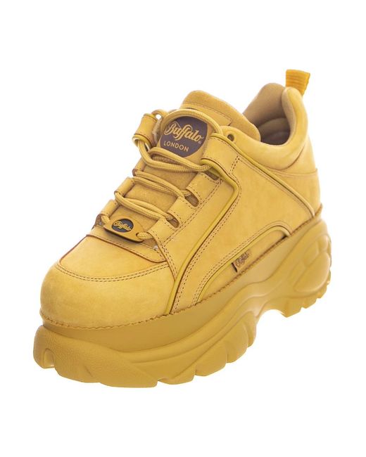 Buffalo Schoenen ,Leer Gele Leren Plateau Sneakers Voor Vrouwen in het Yellow