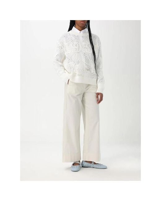 Max Mara Witte Gehaakte Gebreide Pullover Sweater in het White