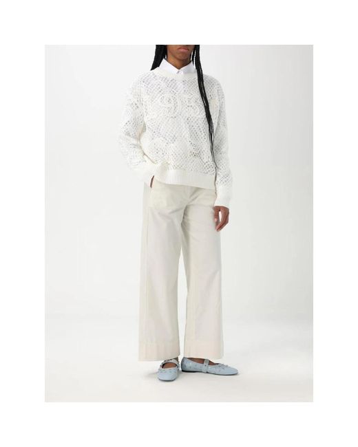 Max Mara Witte Gehaakte Gebreide Pullover Sweater in het White