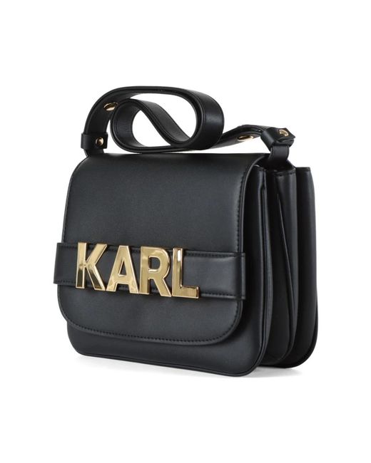 Karl Lagerfeld Black Leder schultertasche mit klappe