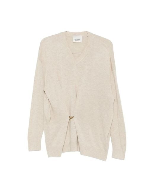 Isabel Marant Natural Ecru V-Ausschnitt Pullover Mit Metall Detail
