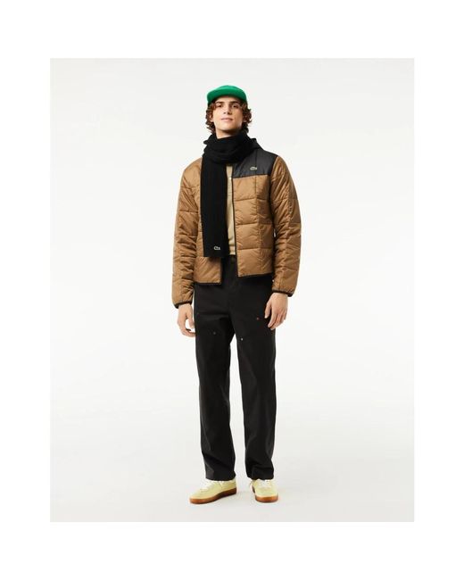 Lacoste Jassen ,Bruin ,Polyester Waterdichte Colour-Block Pufferjas Marron/Noir in het Brown voor heren