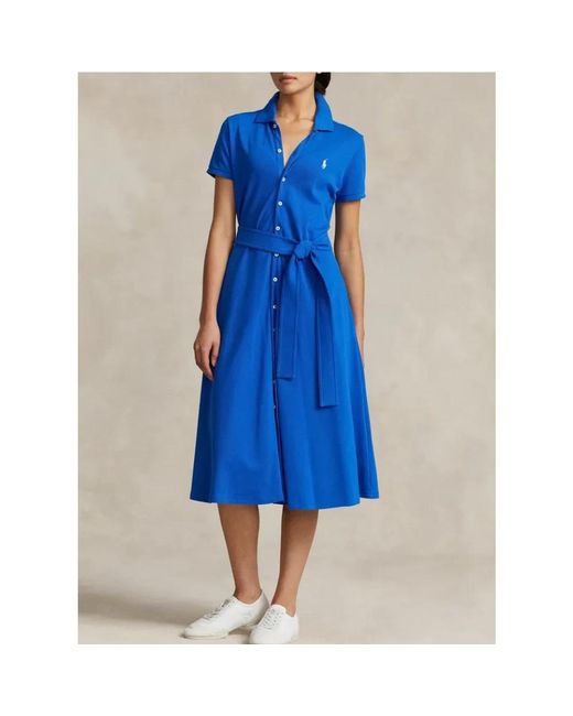 Polo midi vestido de algodón Ralph Lauren de color Blue