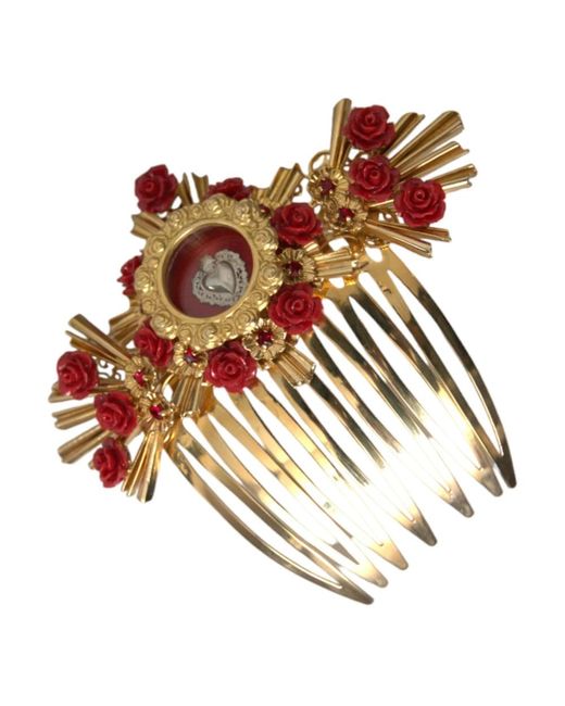 Pettine per capelli con cuore e fiori di cristallo di Dolce & Gabbana in Brown