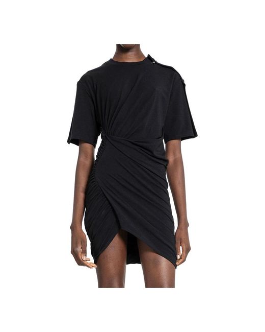 Mugler Kleedjes ,Zwart ,Katoen Zwarte Jersey Jurk Met Gedrapeerde Details in het Black