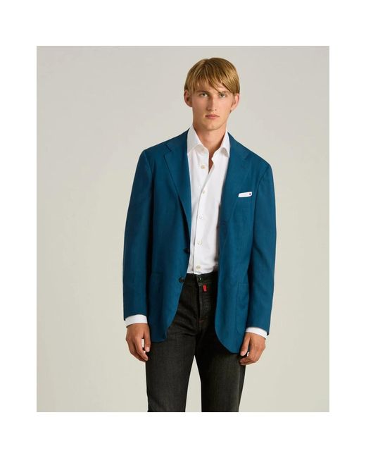 Kiton Cashmere Single-Breasted Jacket in het Blue voor heren