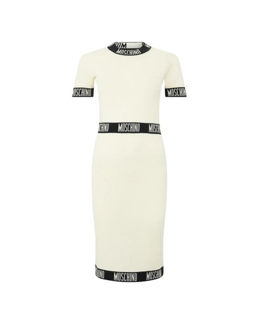 Moschino Fitted Midi Jurk Met Logo in het White