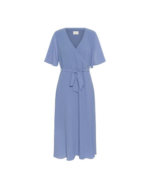 Kaffe Kleedjes ,Blauw ,Elegante Wrap Jurk Met Ruches Mouwen in het Blue