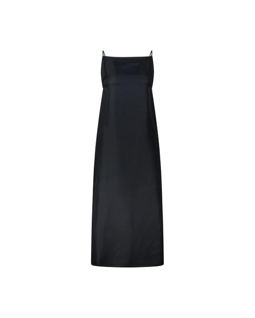 Loulou de Saison Black Seidenkleid mit quadratischem ausschnitt