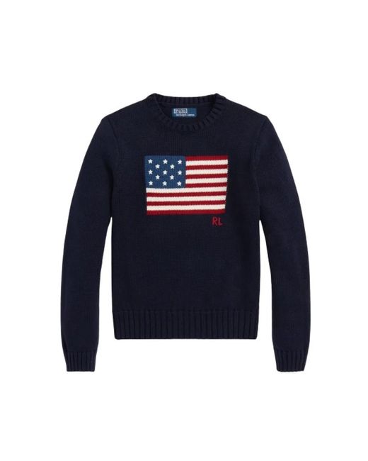 Polo Ralph Lauren Blue Baumwollpullover mit amerikanischer flagge