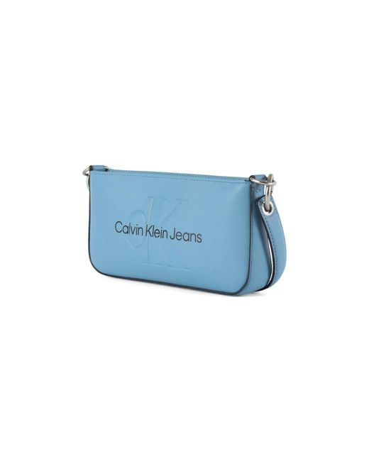 Calvin Klein Blue Schultertasche aus kunstleder mit geprägtem logo