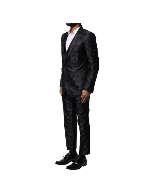 Dolce & Gabbana Kostuums ,Blauw ,Zwart Jacquard 3-Delig Pak in het Black voor heren